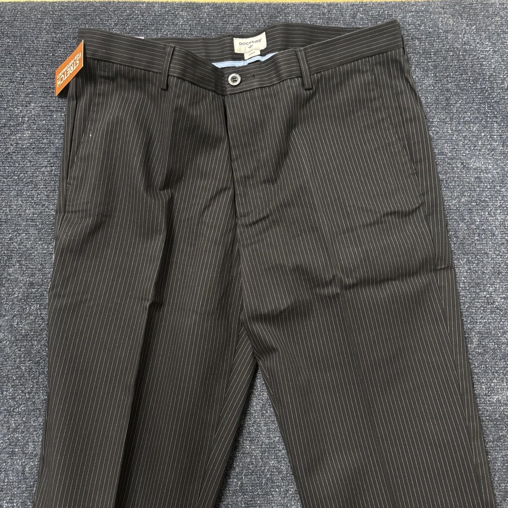 Dockers Pants Mens 38x34 Black Stripe Signature Khaki Slim Fit Stretch Business
